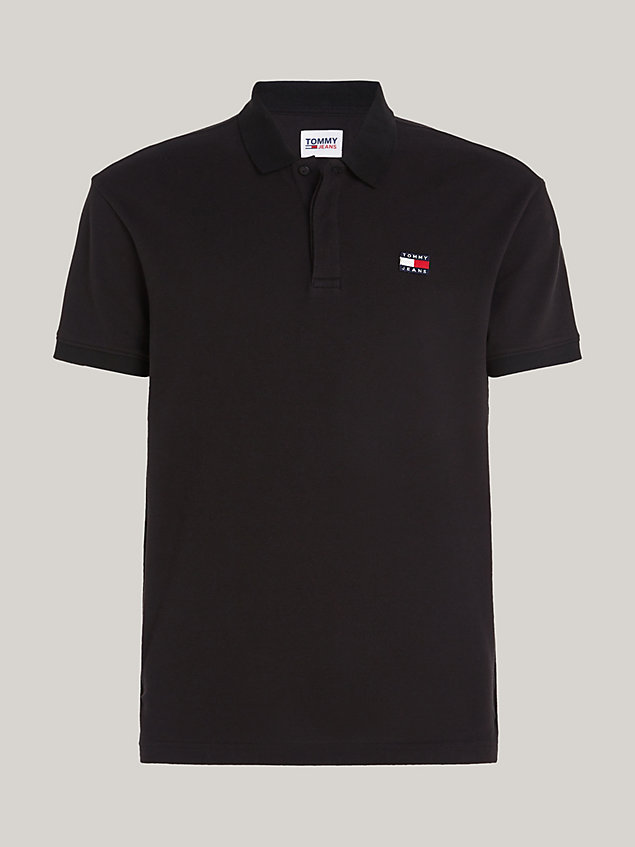 black classic fit badge sueded pique polo for men tommy jeans