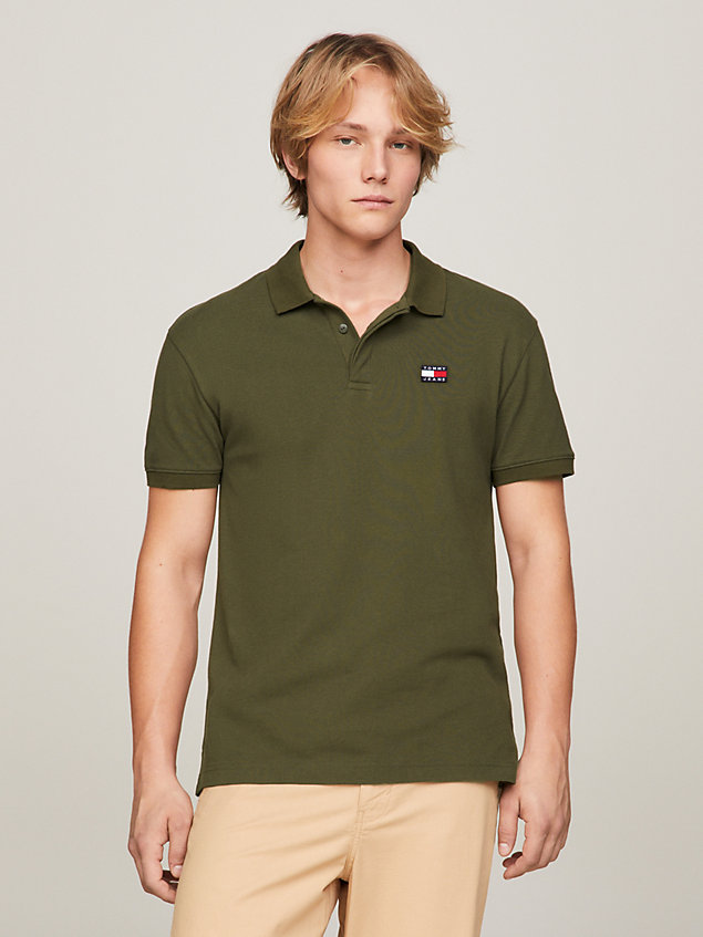 green classic fit badge sueded pique polo for men tommy jeans