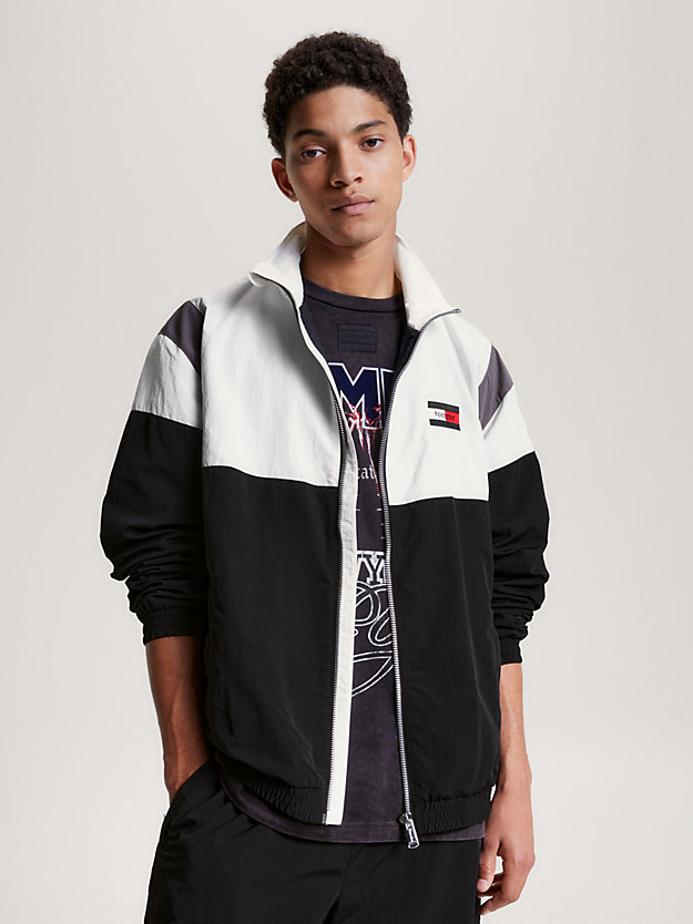 black colour-blocked recycled nylon track top for men tommy jeans