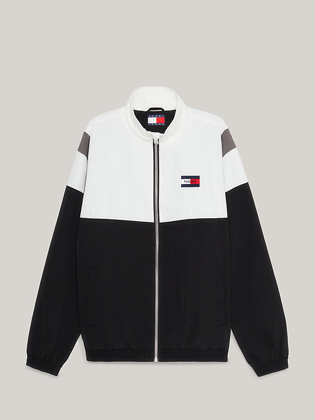 black colour-blocked recycled nylon track top for men tommy jeans
