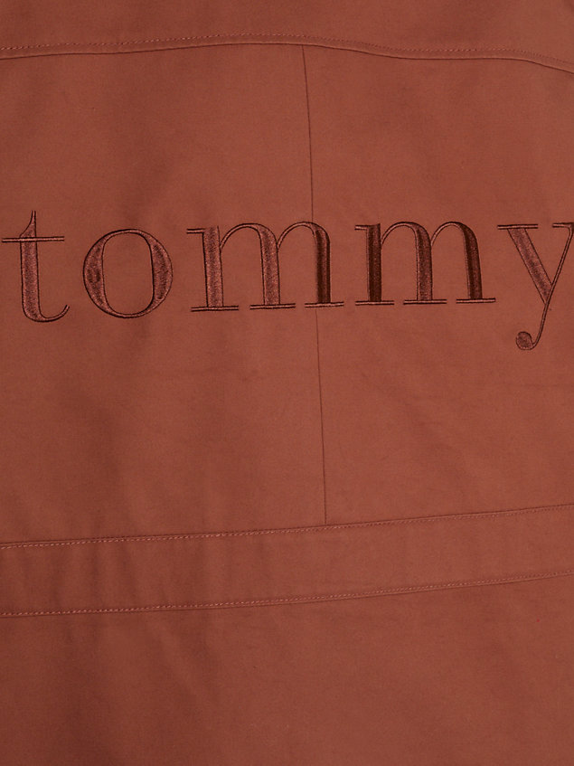 brown funnel neck back logo field jacket for men tommy jeans