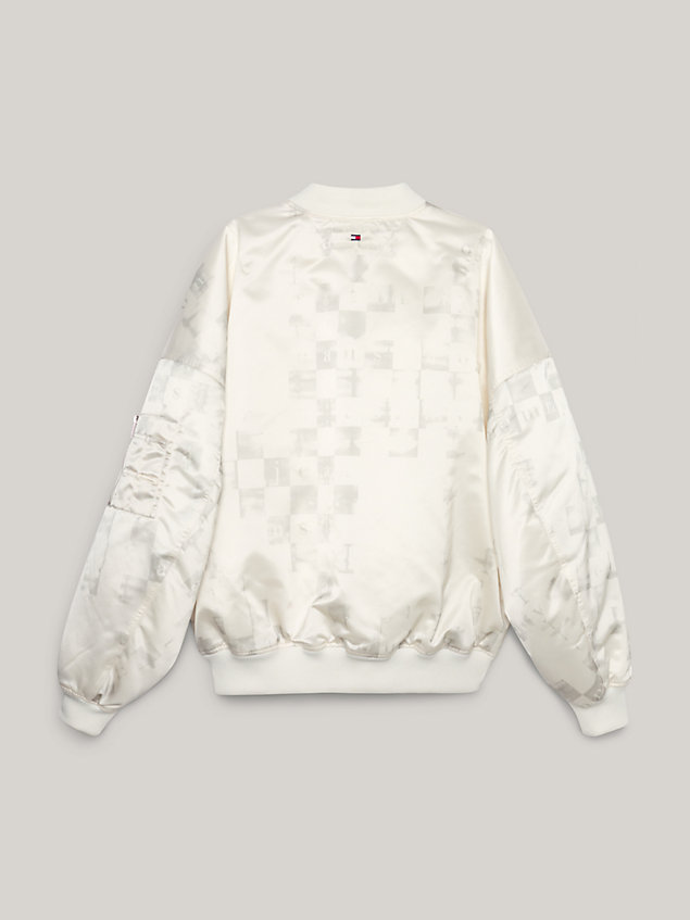 white recycled down sateen checkerboard bomber for men tommy jeans