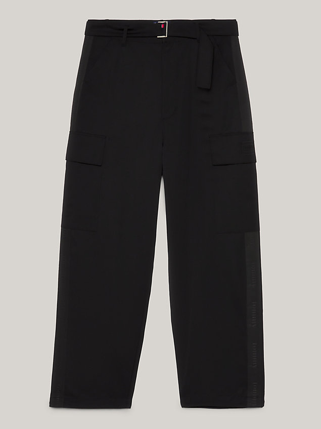 black wide leg belted cargo trousers for men tommy jeans