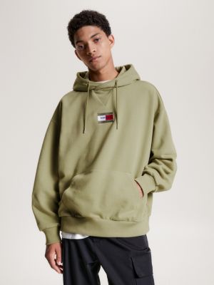 felpa essential lavata in capo con cappuccio verde da uomo tommy jeans