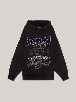 Sweat à capuche Tommy Jeans noir avec logo brodé