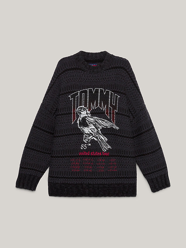 jersey trenzado oversize con logo gráfico black de hombre tommy jeans