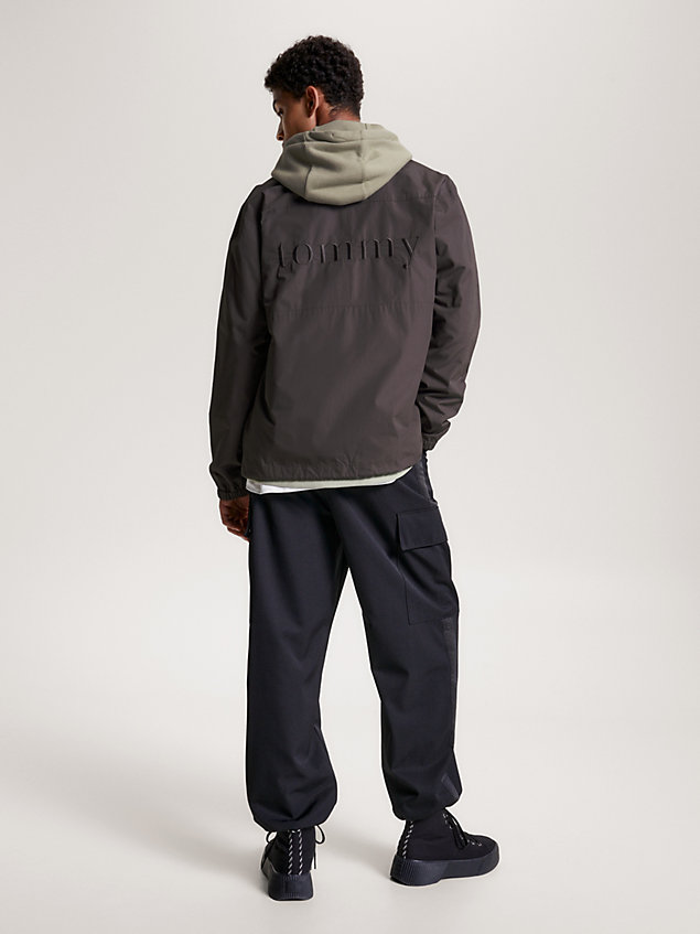 grey wende-overshirt aus popeline mit logo für herren - tommy jeans