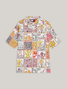 weiß tommy x keith haring genderneutrales relaxed fit kurzarmhemd mit one man show-print für men - tommy jeans