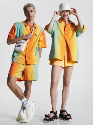 orange tommy jeans x festival genderneutrales bowling-hemd mit print für herren - tommy jeans