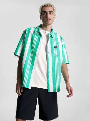 grün tommy jeans x festival genderneutrales bowling-hemd mit print für herren - tommy jeans