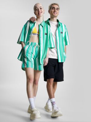 grün tommy jeans x festival genderneutrales bowling-hemd mit print für herren - tommy jeans