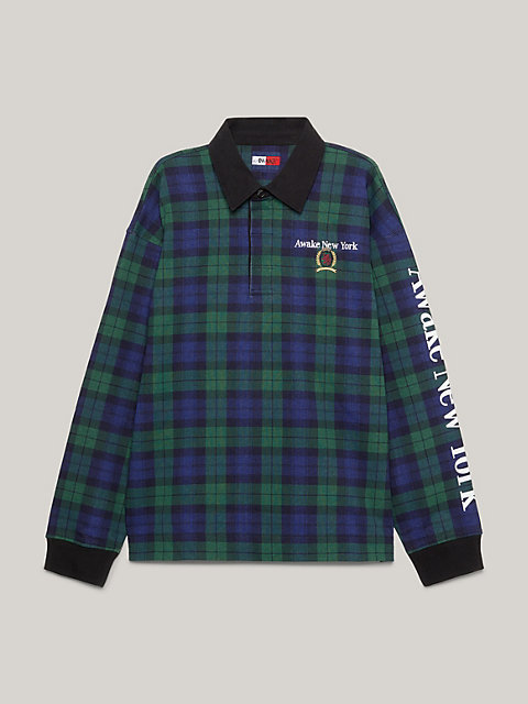 blue tommy x awake ny tartan check rugby shirt for men tommy jeans