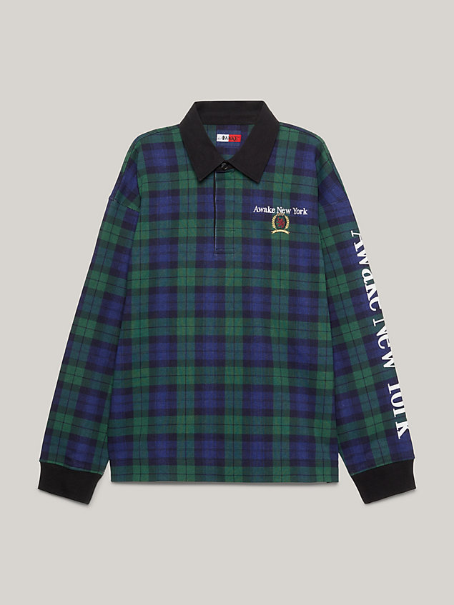 polo de rugby tommy x awake ny en tartan blue pour hommes tommy jeans