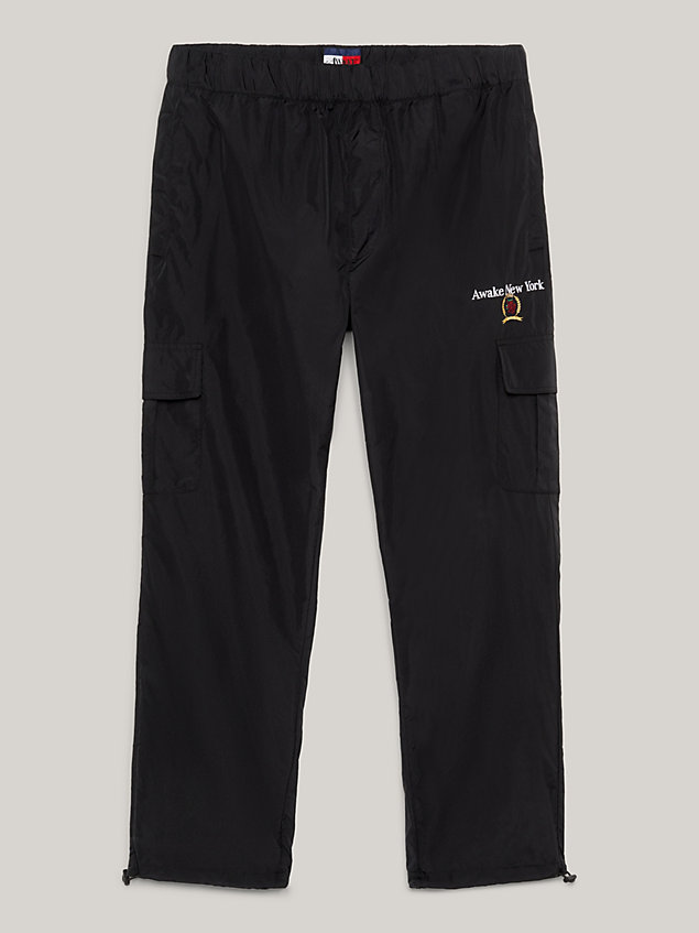black tommy x awake ny drawstring cargo trousers for men tommy jeans