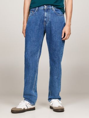 blue regular straight faded jeans for men tommy jeans