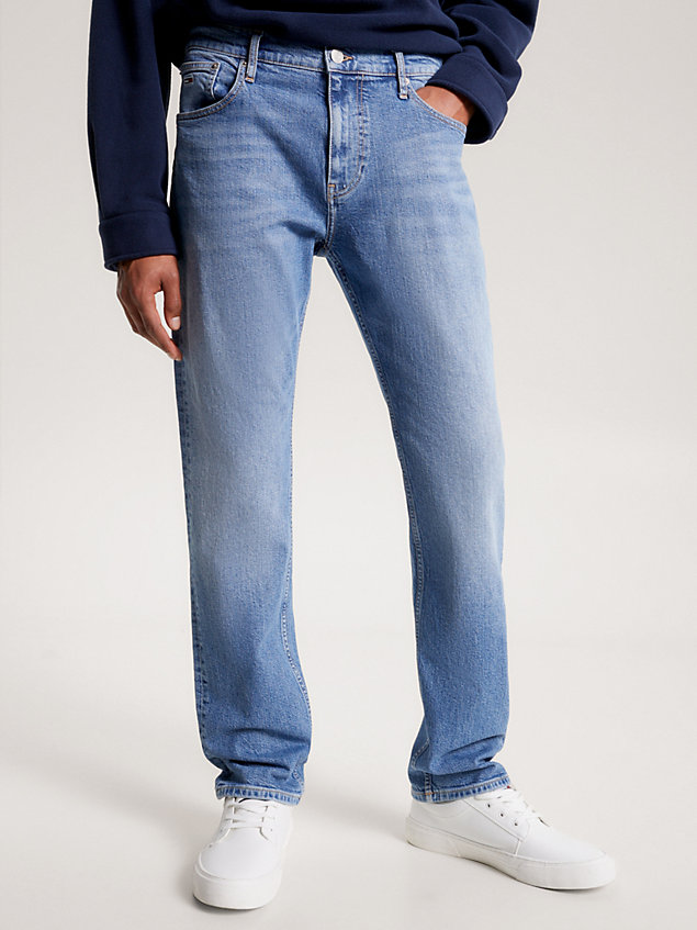 jeans ryan regular fit dritti con scoloriture denim da uomo tommy jeans