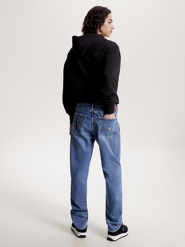 denim ethan relaxed straight jeans met geborduurd logo voor heren - tommy jeans