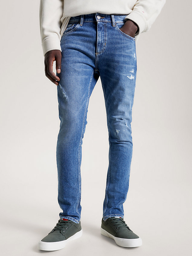 jeans distressed scanton slim fit in canapa denim da uomo tommy jeans