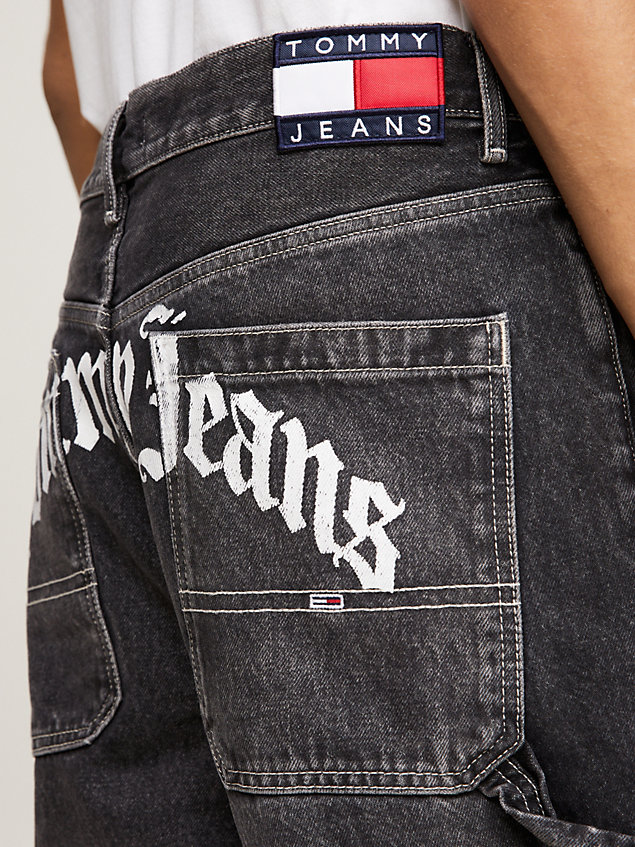 denim aiden baggy back logo faded black jeans for men tommy jeans