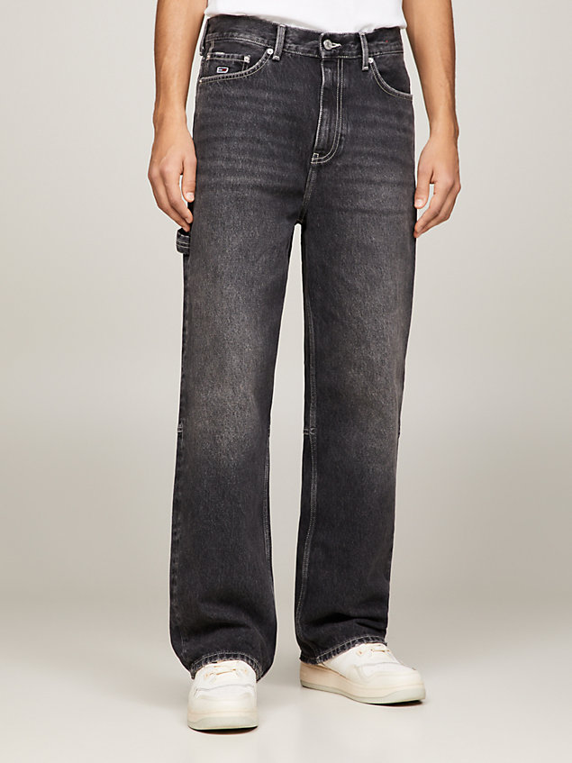 denim aiden baggy zwarte jeans met fading en logo voor heren - tommy jeans
