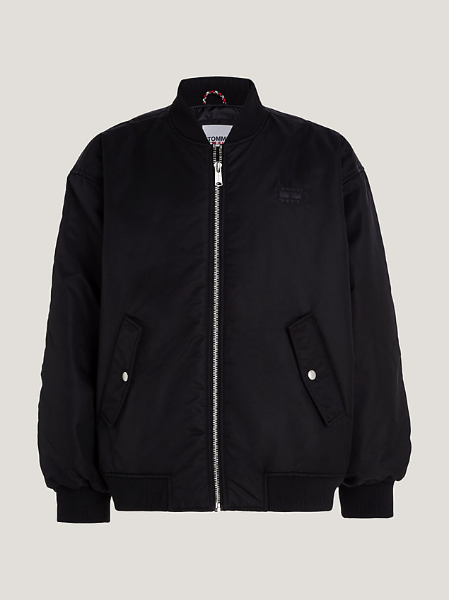 black padded tonal appliqué oversized bomber jacket for men tommy jeans