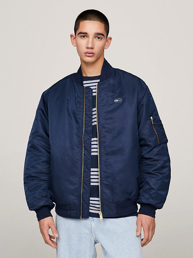 blue essential relaxed padded bomber jacket for men tommy jeans