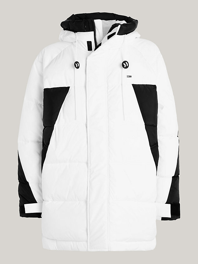 white oversized colour-blocked pufferparka voor heren - tommy jeans