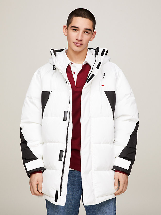 wit oversized colour-blocked pufferparka voor heren - tommy jeans