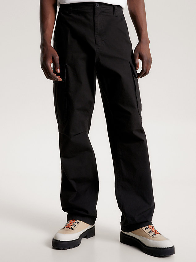 black aiden baggy fit cargo trousers for men tommy jeans
