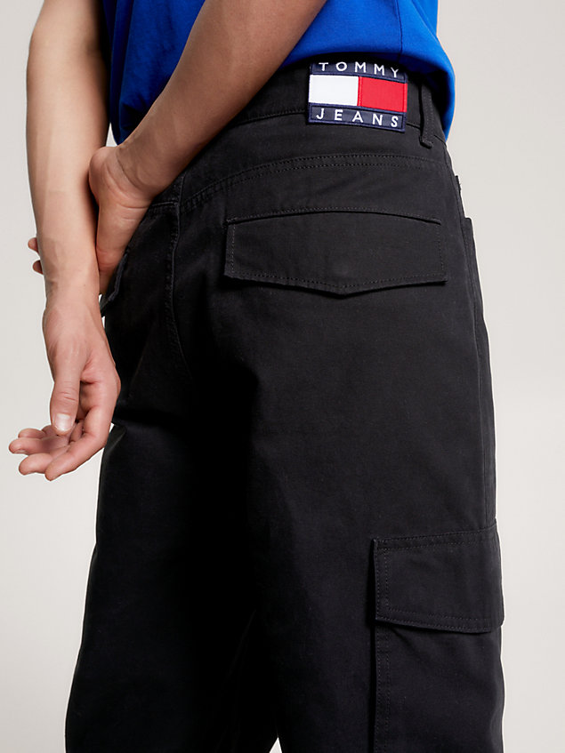 black canvas straight fit cargo trousers for men tommy jeans