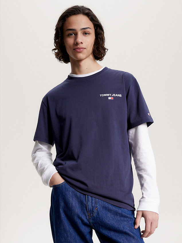 blue classic fit t-shirt met logo voor heren - tommy jeans