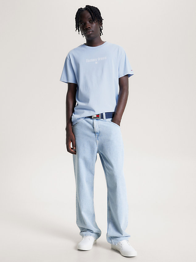 blue classic fit t-shirt met ton-sur-ton logo voor heren - tommy jeans