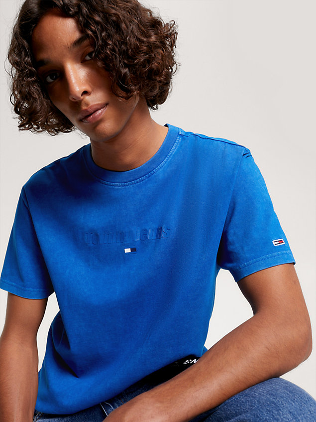 blue classic fit t-shirt met ton-sur-ton logo voor heren - tommy jeans