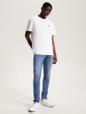 Tommy jeans coloured lines logo hot sale tee white