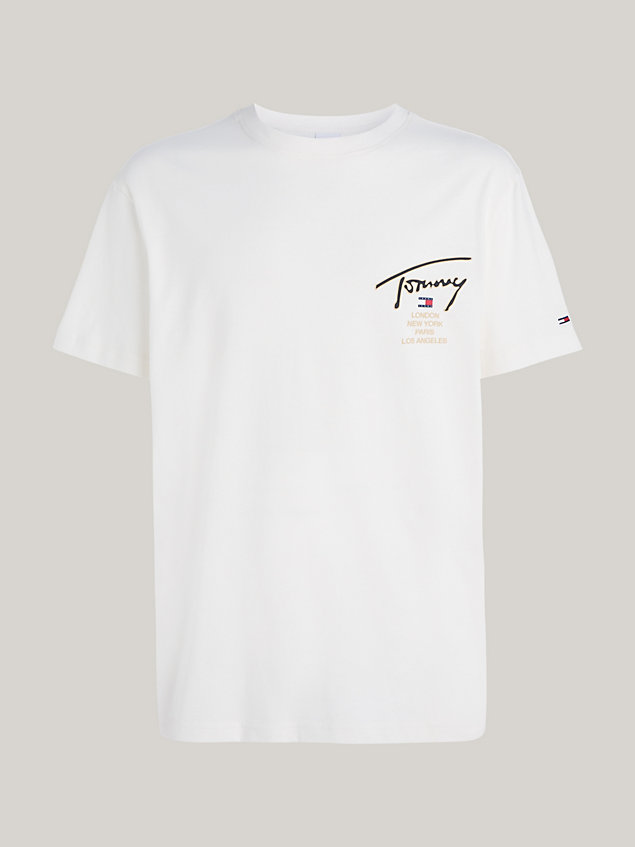 white klasyczny t-shirt z logo z podpisem z tyłu dla mężczyźni - tommy jeans