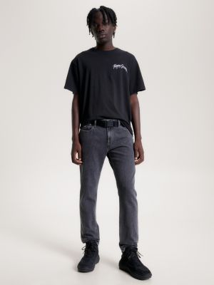 black new york skyline back logo t-shirt for men tommy jeans