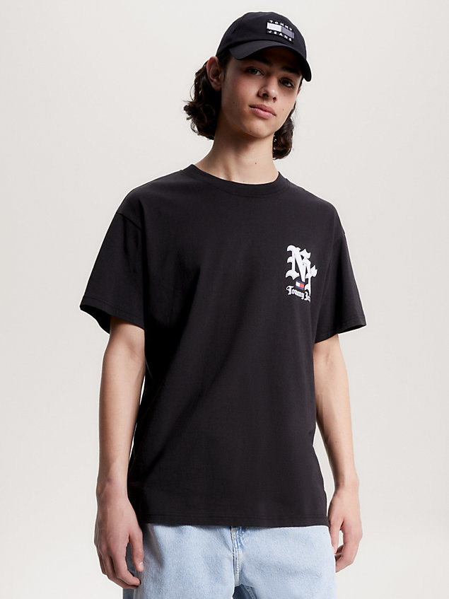 t-shirt classic fit con logo new york black da uomo tommy jeans