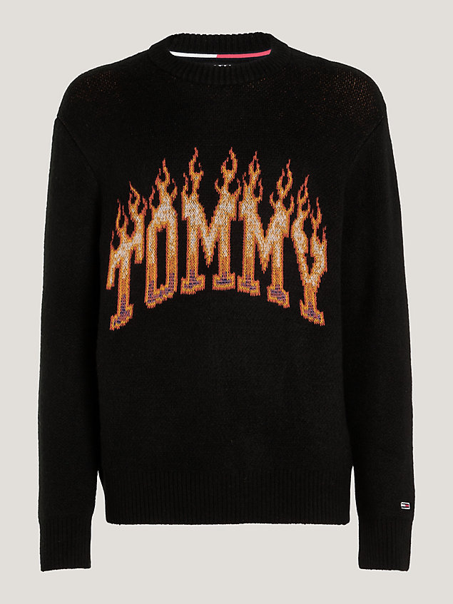 black relaxed fit trui met vlamdesign en logo voor heren - tommy jeans