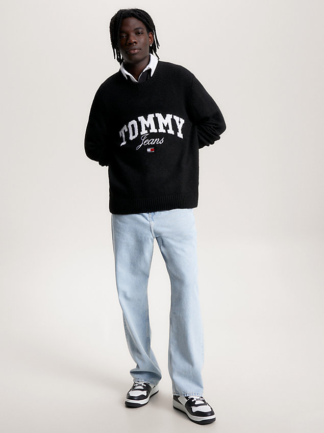 black varsity logo relaxed fit jumper for men tommy jeans