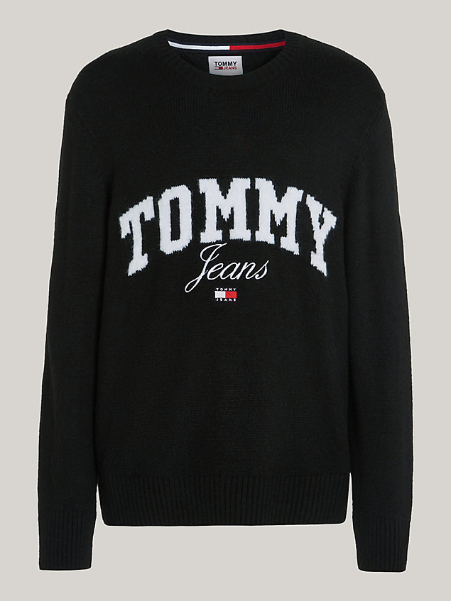 black relaxed fit pullover mit varsity-logo für herren - tommy jeans