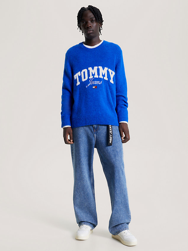 blue varsity logo relaxed fit jumper for men tommy jeans