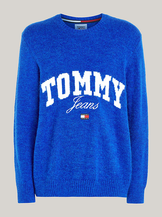 blue relaxed fit pullover mit varsity-logo für herren - tommy jeans