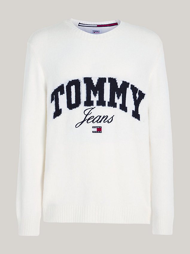 white relaxed fit pullover mit varsity-logo für herren - tommy jeans