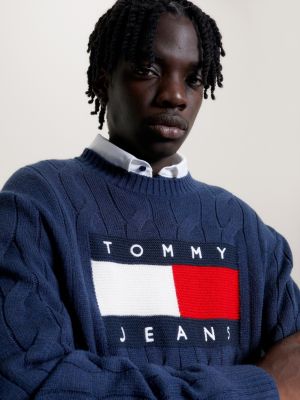 Essential Cable Knit Flag Badge Jumper | Blue | Tommy Hilfiger