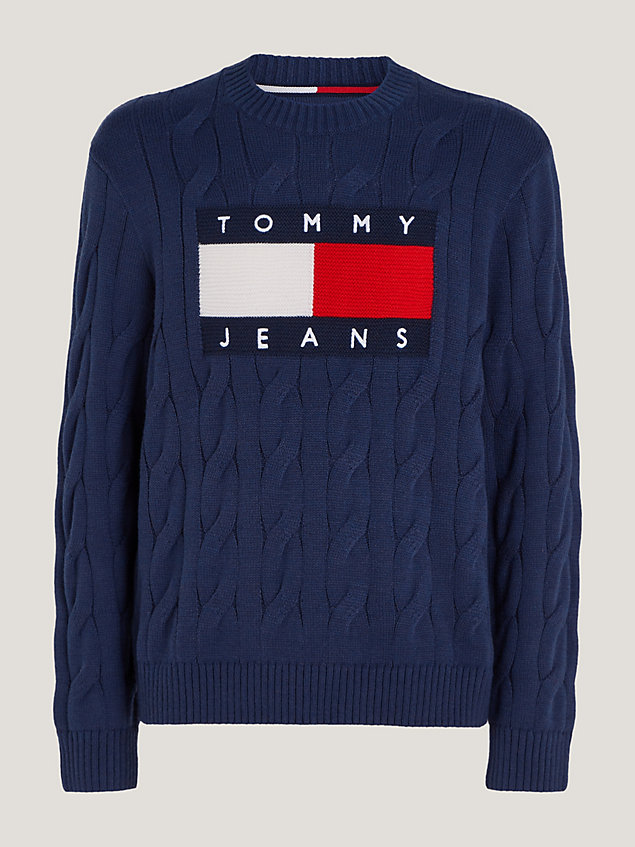 pullover essential in maglia intrecciata blue da uomo tommy jeans