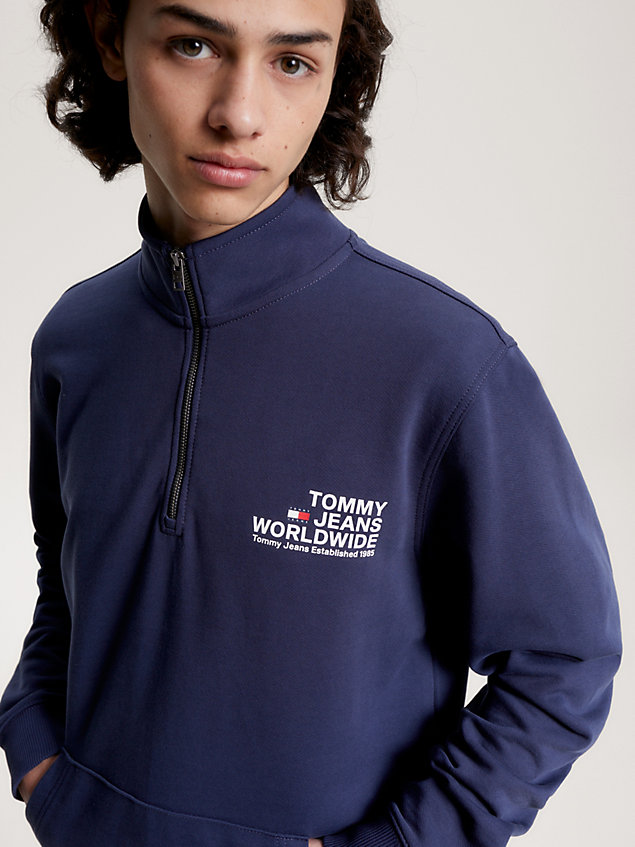 blue logo graphic half-zip sweatshirt for men tommy jeans