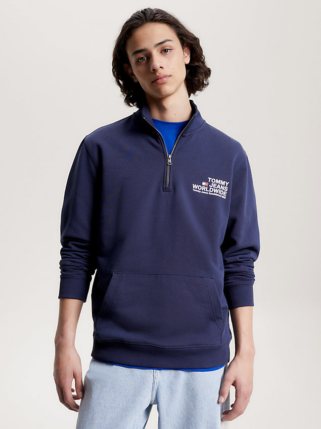 blue logo graphic half-zip sweatshirt for men tommy jeans