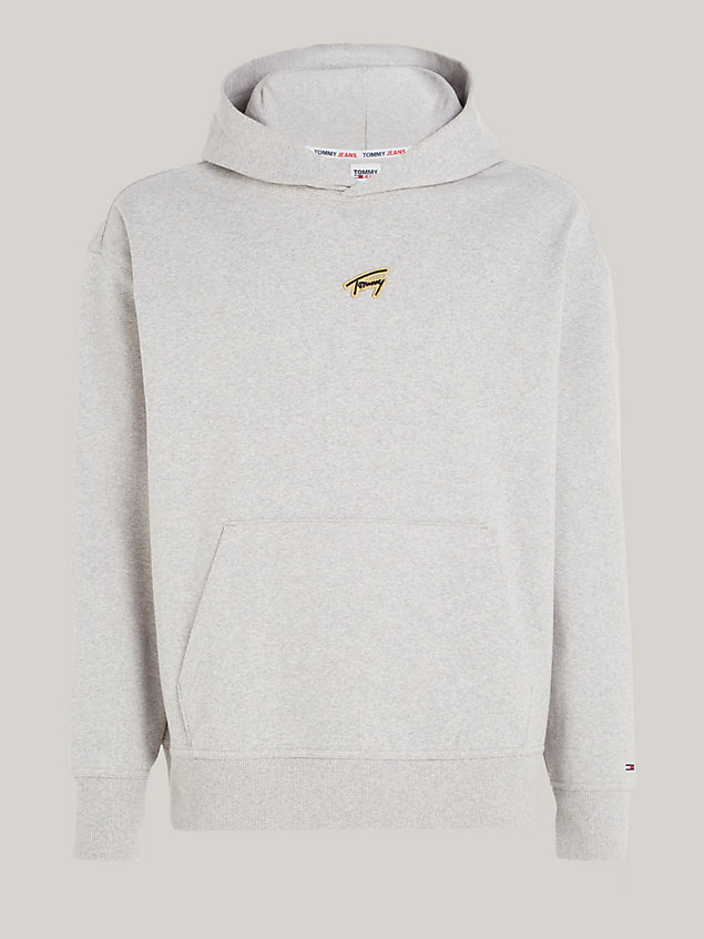 grey signature logo relaxed fit hoody for men tommy jeans