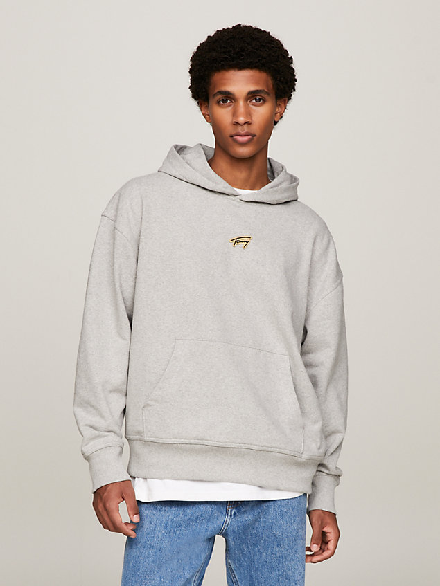 grey relaxed fit hoodie mit signatur-logo für herren - tommy jeans