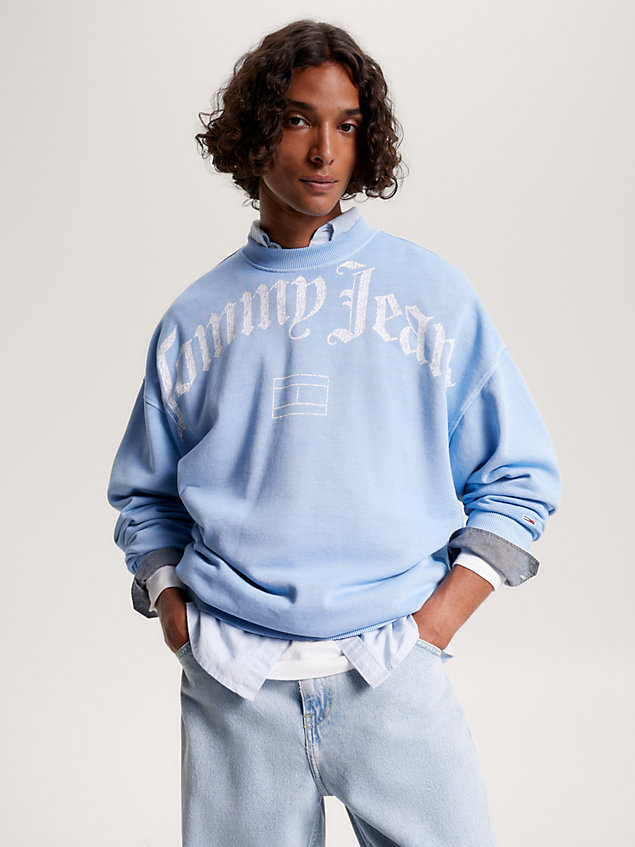 blue relaxed fit sweatshirt met logo voor heren - tommy jeans